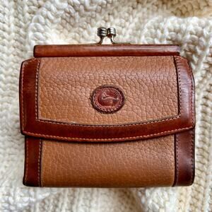 Vintage 90s Dooney & Bourke Wallet Brown Leather Kiss Lock Made in USA